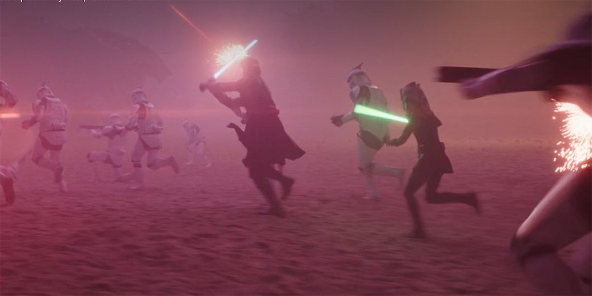Hayden Christensen as Anakin Skywalker running with Ariana Greenblatt in Ahsoka