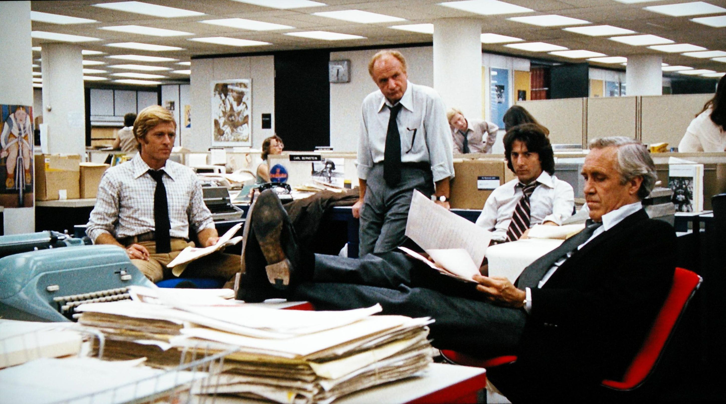 Dustin Hoffman, Robert Redford, Jack Warden and Jason Robards in All the President's Men
