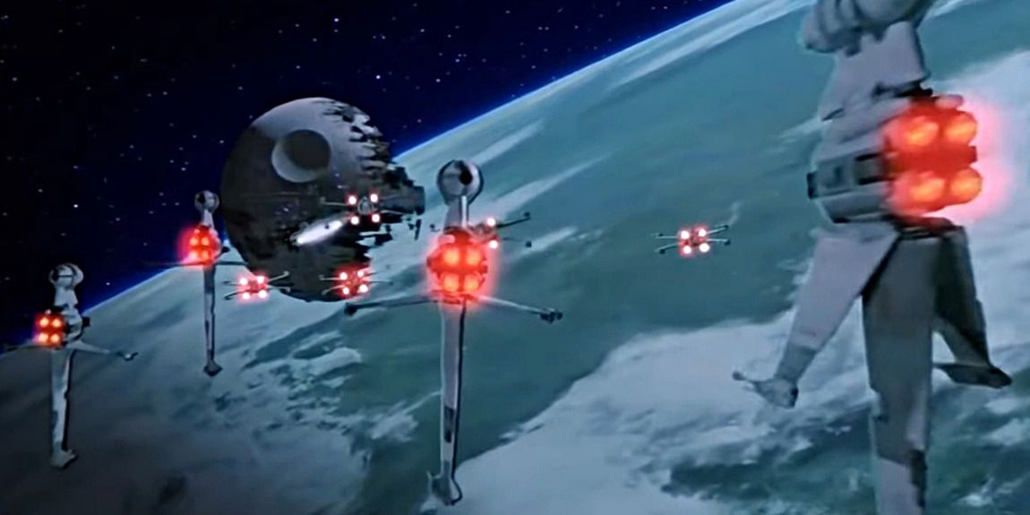 B-Wings led by the Millennium Falcon heading toward the 2nd Death Star