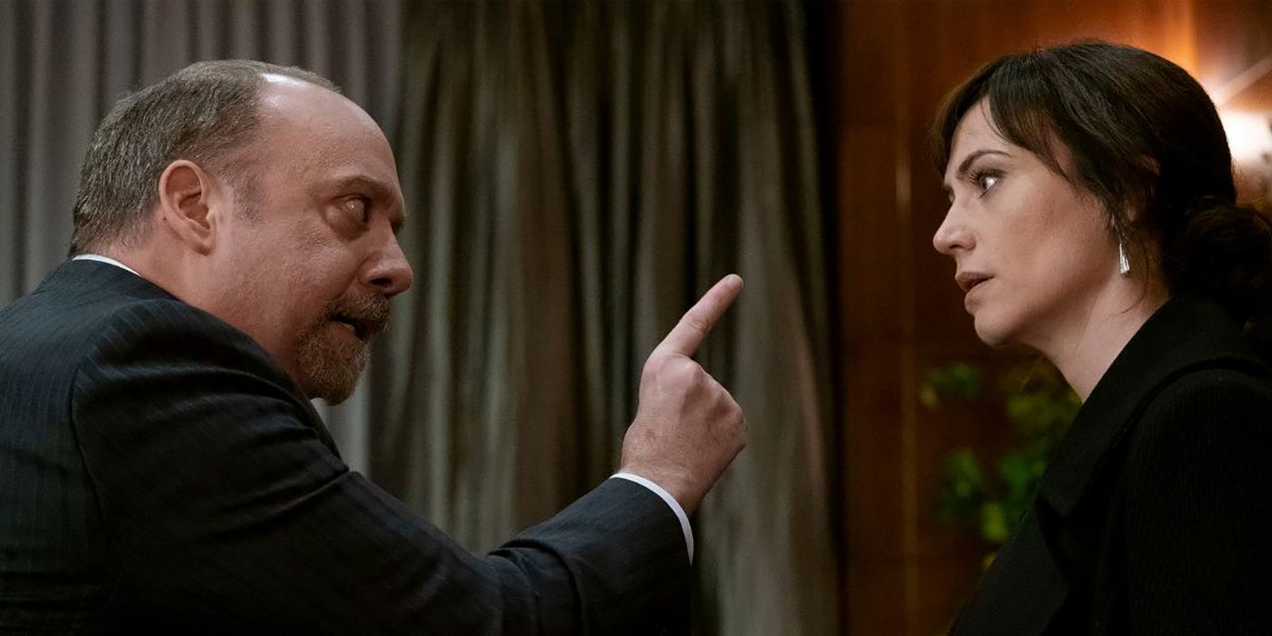 Chuck angrily pointing a finger at Wendy in a scene from Billions.
