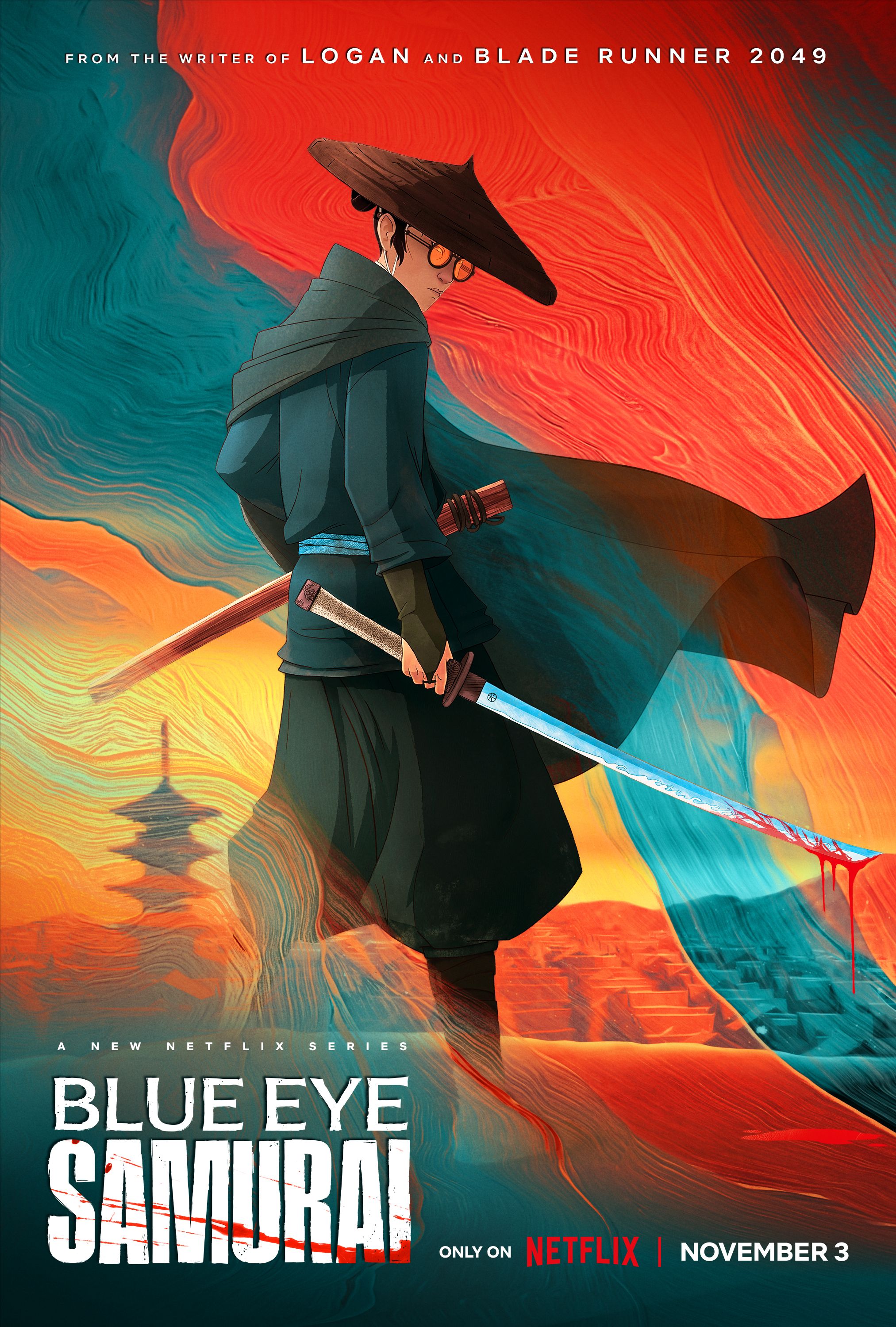 pôster de samurai de olhos azuis