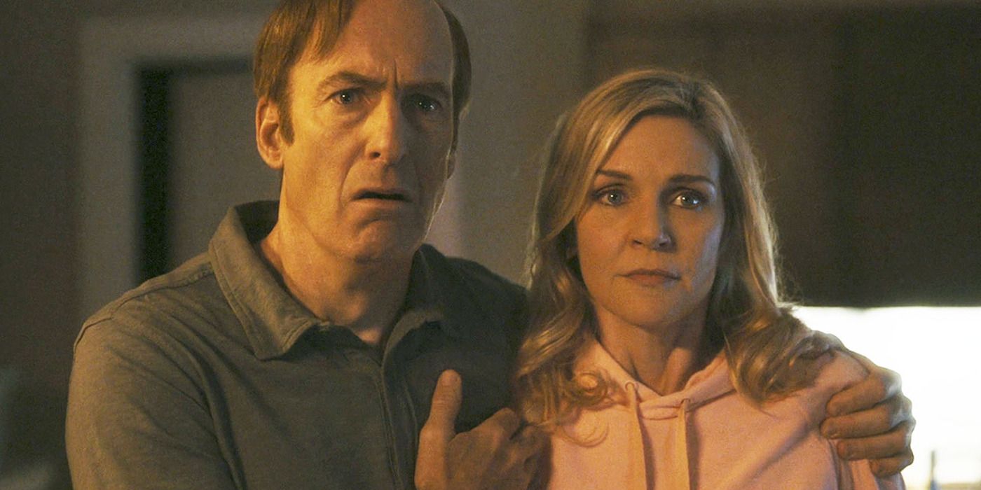 Jimmy and Kim from 'Better Call Saul' looking in fear at a tragedy in their home
