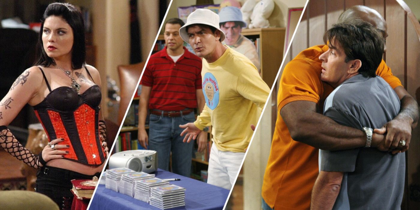 Split image showing characters from Two and a a Half Men