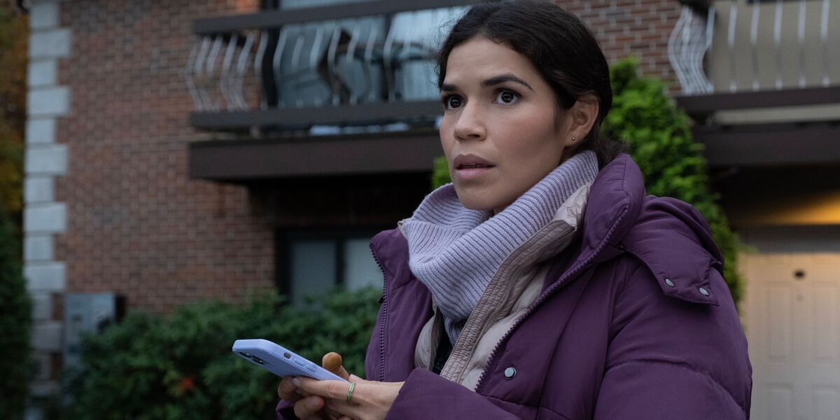 A still from Dumb Money featuring the character Jenny Campbell, portrayed by America Ferrera