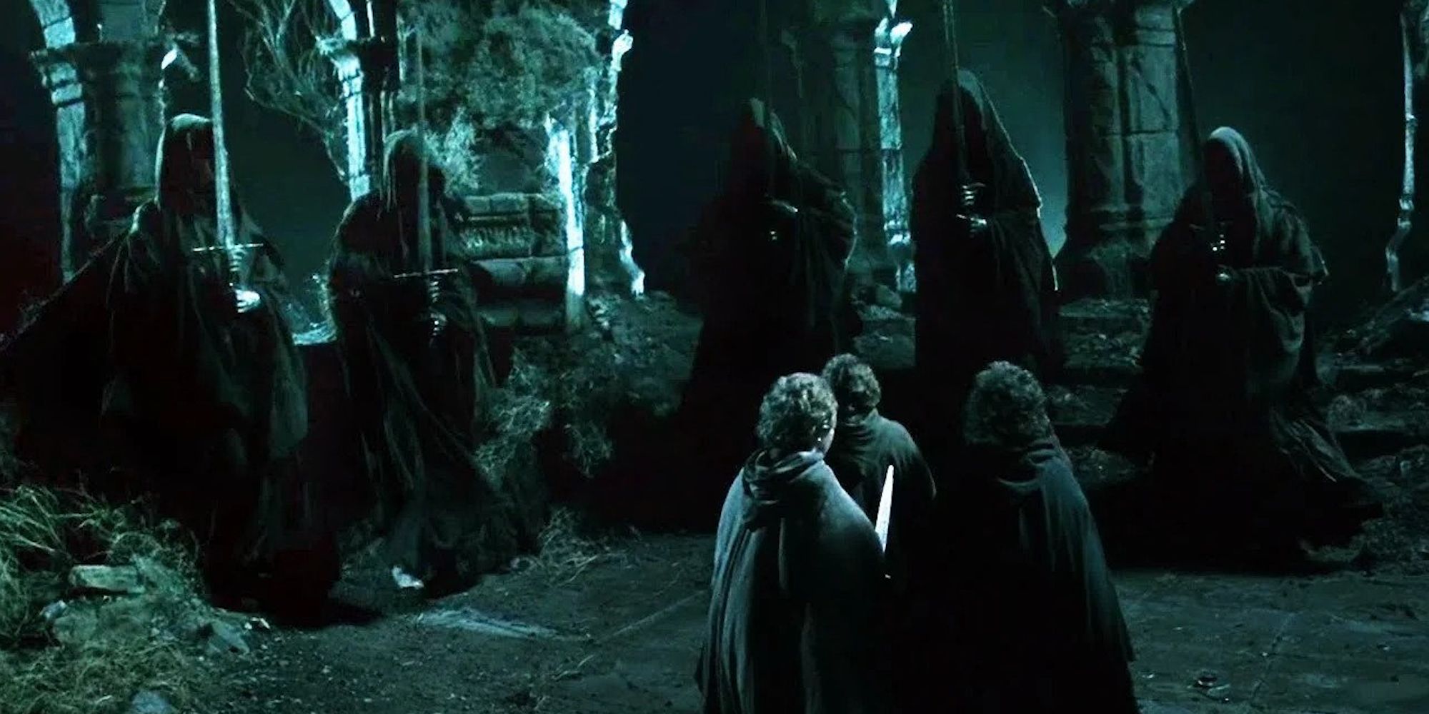 The Nazgul standing in line in The Lord of the Rings: The Fellowship of the Ring