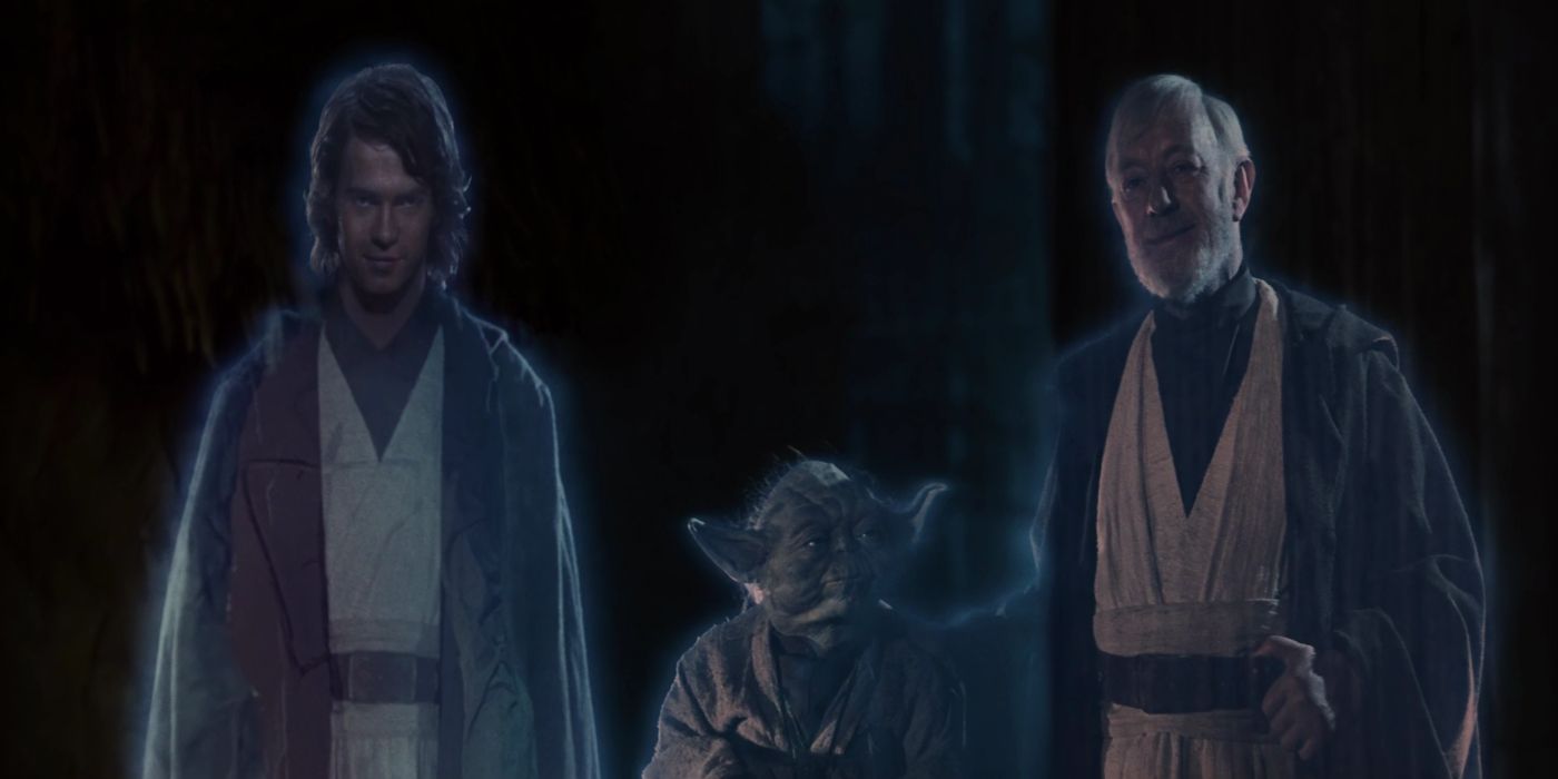 Force Ghosts of Anakin Skywalker, Yoda, and Obi Wan Kenobi in Return of the Jedi
