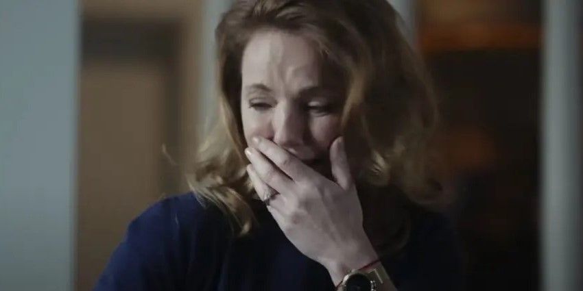 Geri Halliwell-Horner as Lesley Mardenborough in Gran Turismo, crying.