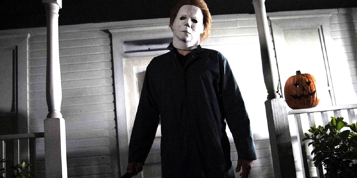 Michael Myers standing on the porch in Halloween