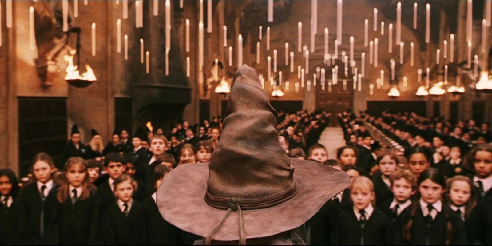 Hogwarts students being sorted into their Houses