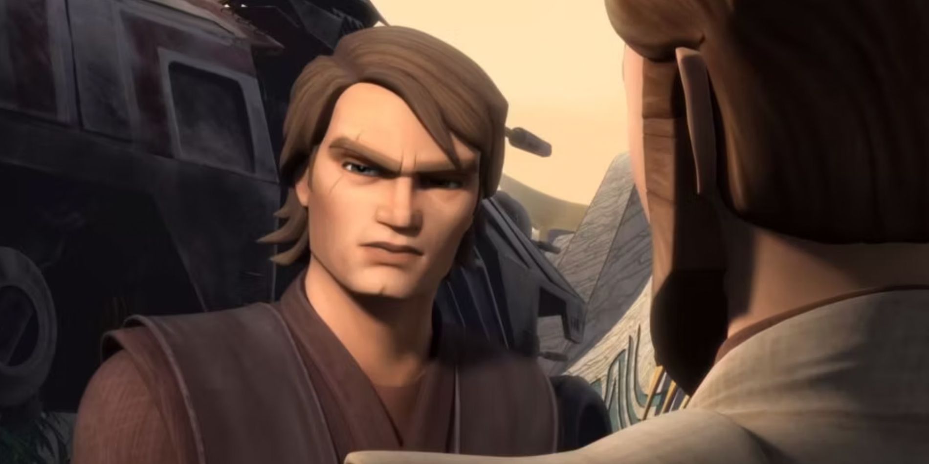 Anakin Skywalker se enfrenta a Obi-Wan Kenobi después de destruir las grabaciones holográficas del esclavista.