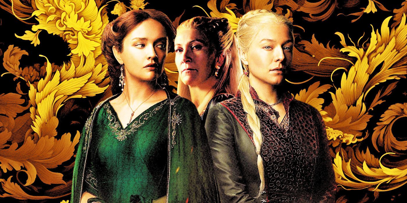 Olivia Cooke as Alicent Hightower, Eve Best as Rhaenys Targaryen and Emma D'Arcy as Rhaenyra Targaryen in Dragon House