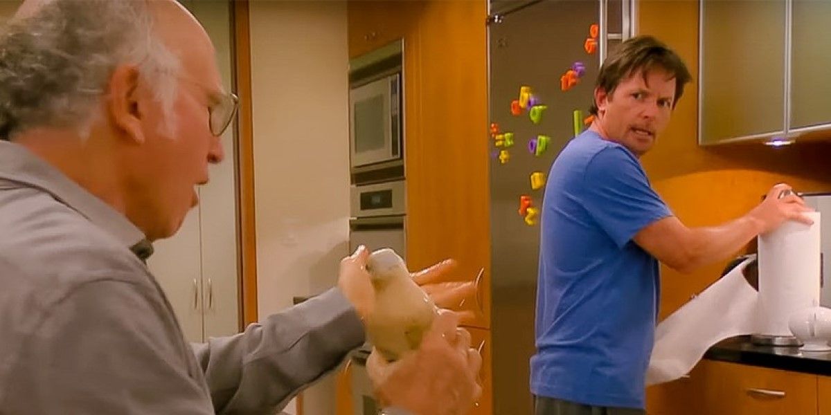 Larry David's soda explodes while Michael J. Fox gets a paper towel on 'Curb Your Enthusiasm'