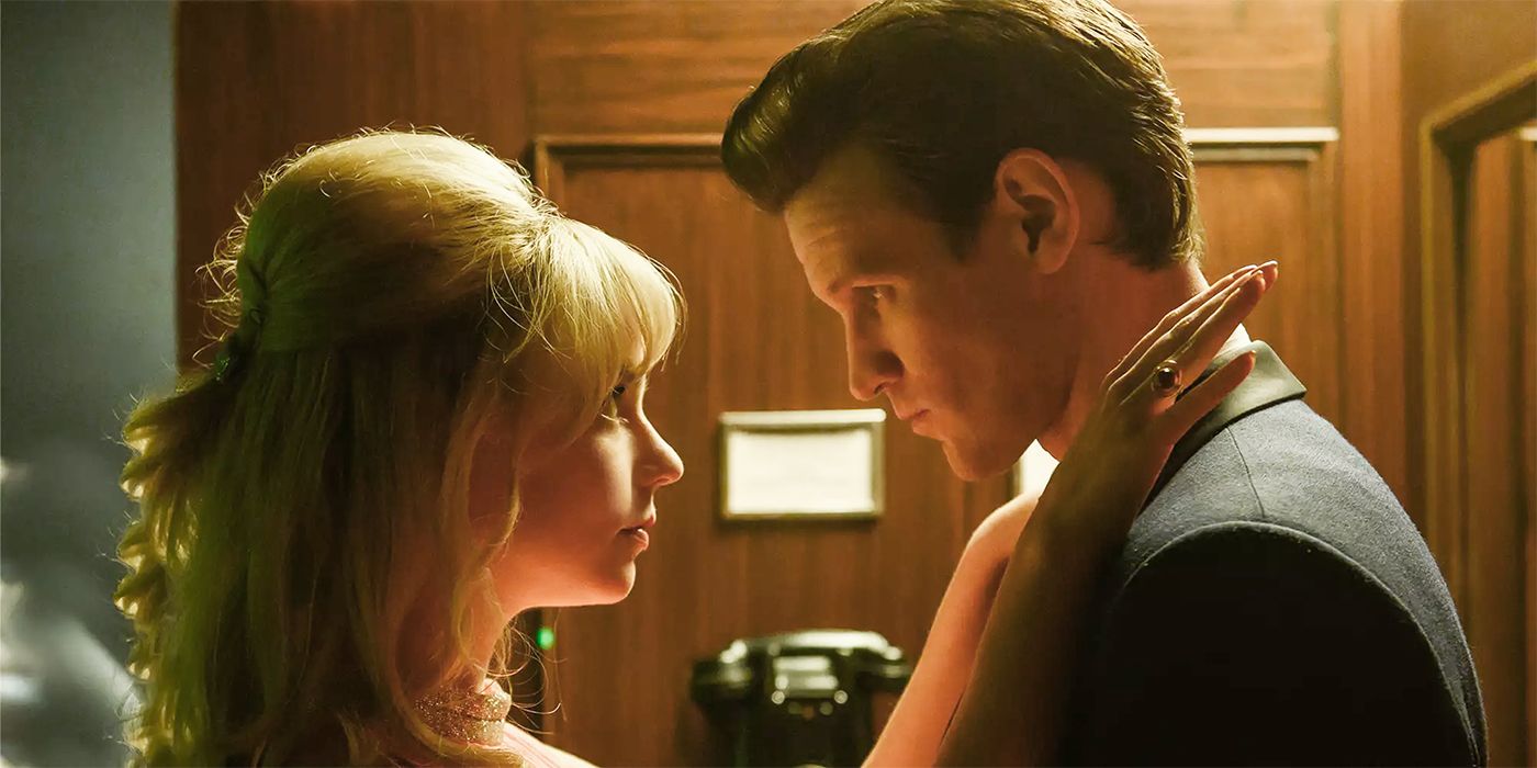 Anya Taylor-Joy as Sandie and Matt Smith as Jack looking into each other's eyes in Last Night in Soho