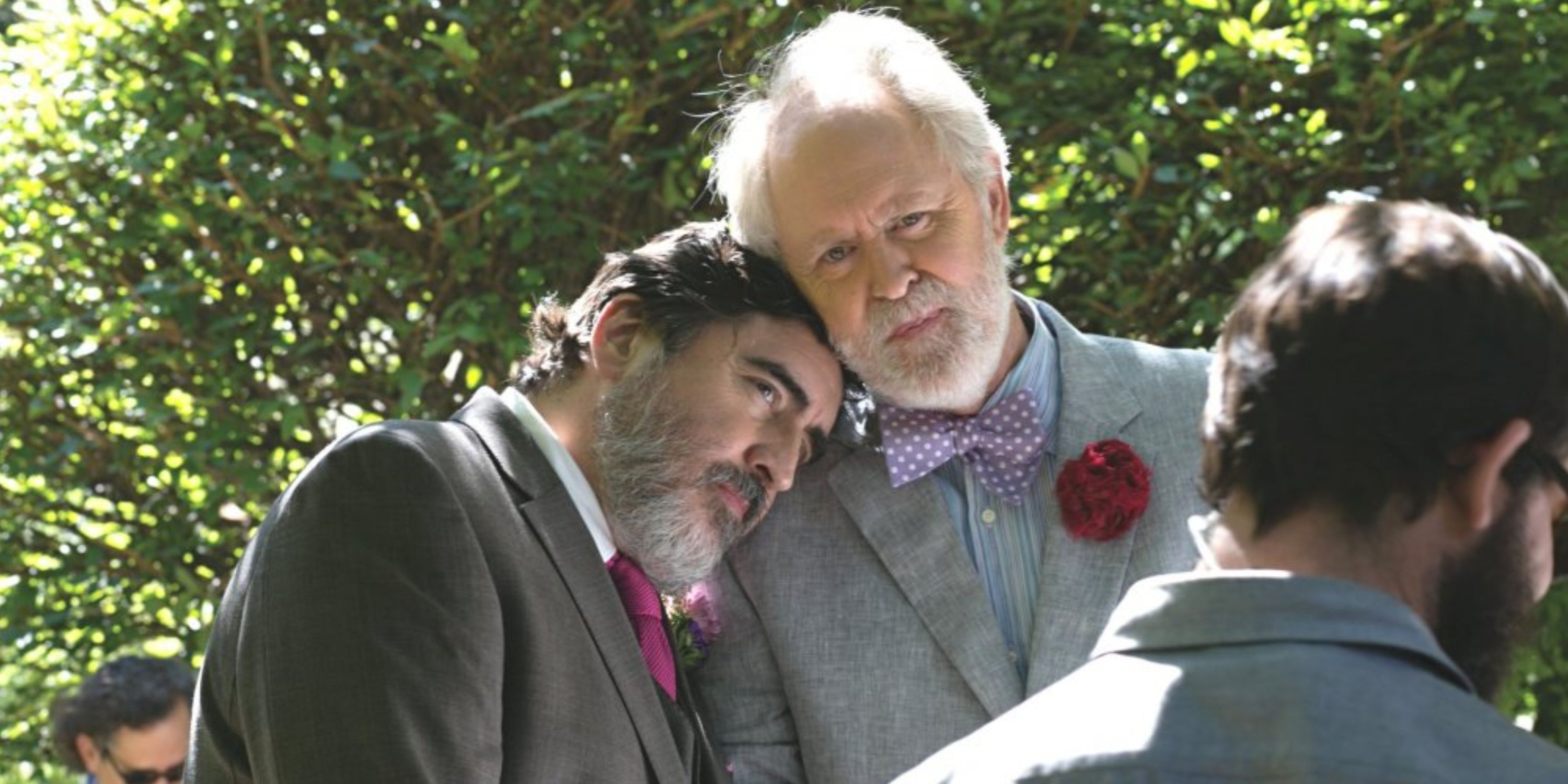 Alfred Molina as George resting his head in John Lithfow as Ben&rsquo;s shoulder in the film Love is Strange