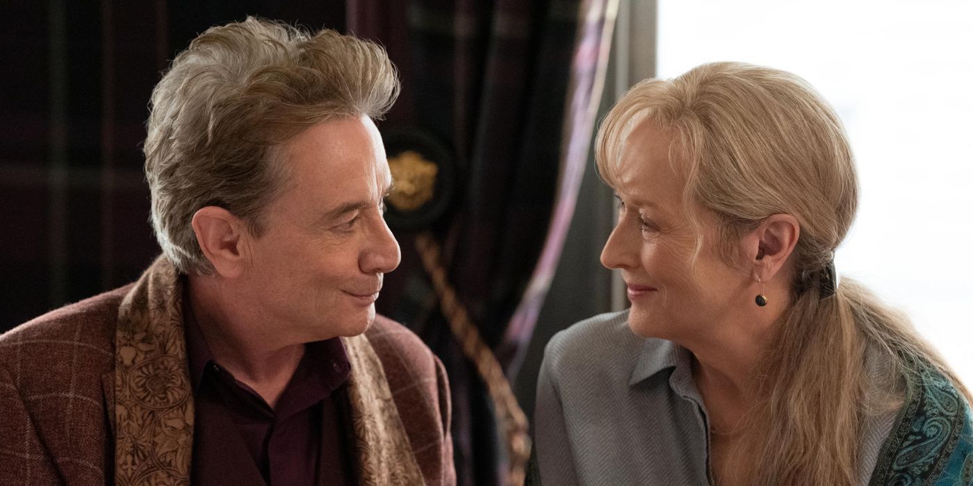 Oliver (Martin Short) and Loretta (Meryl Streep) smiling at each other in Only Murders in the Building Season 3
