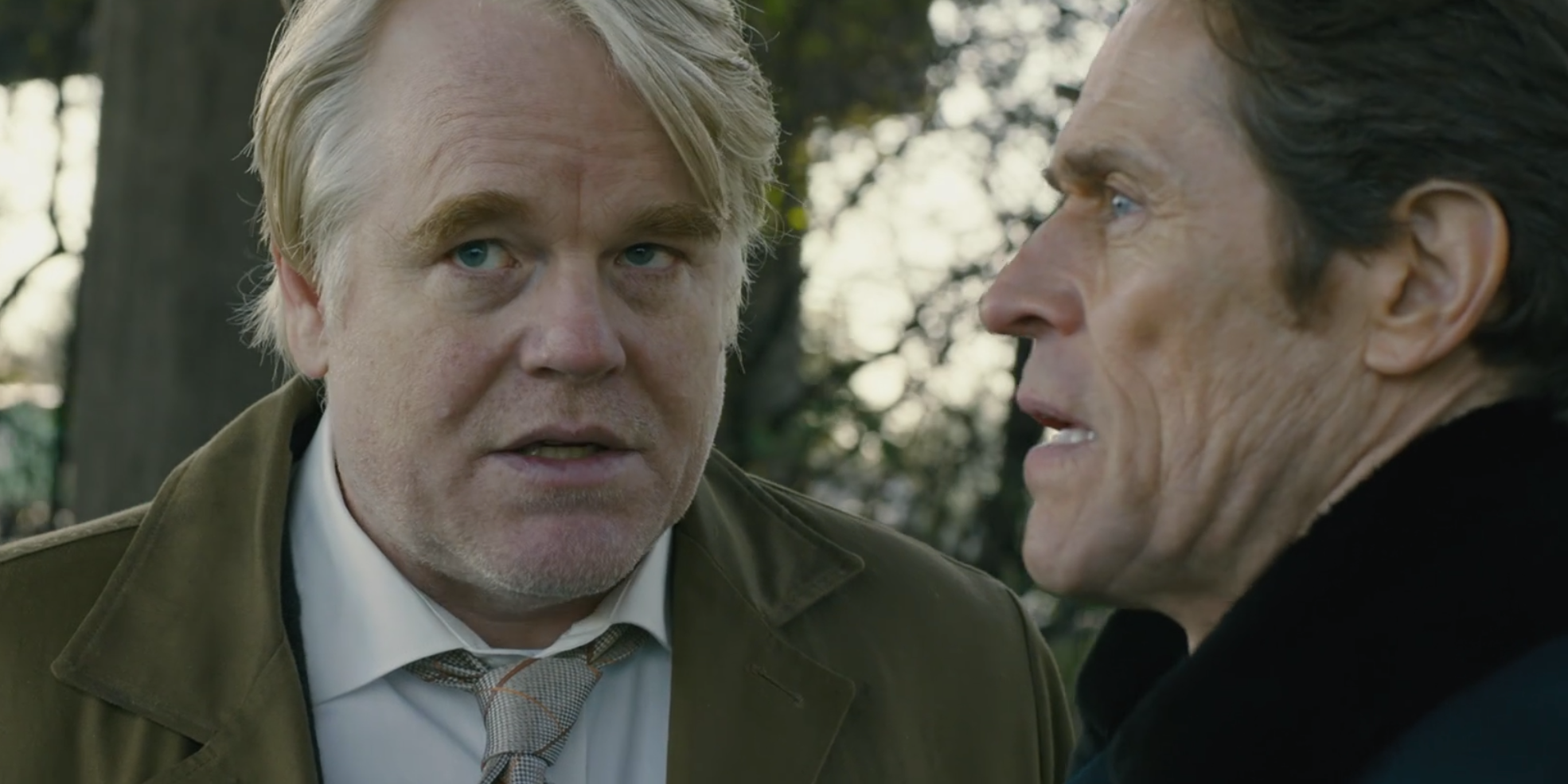 Philip Seymour Hoffman and Willem Dafoe in A Most Wanted Man