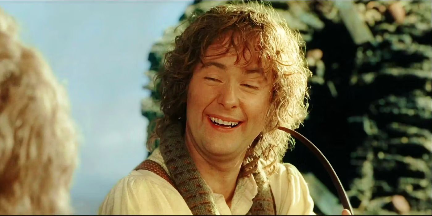 Pippin sitting smoking his pipe after defeating Saruman in Isengard