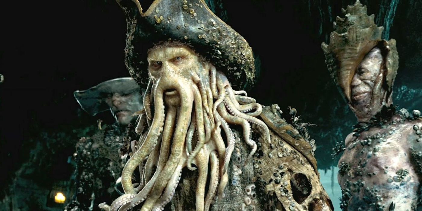 Bill Nighy as Davy Jones looking intently in Pirates of the Caribbean: Dead Man's Chest