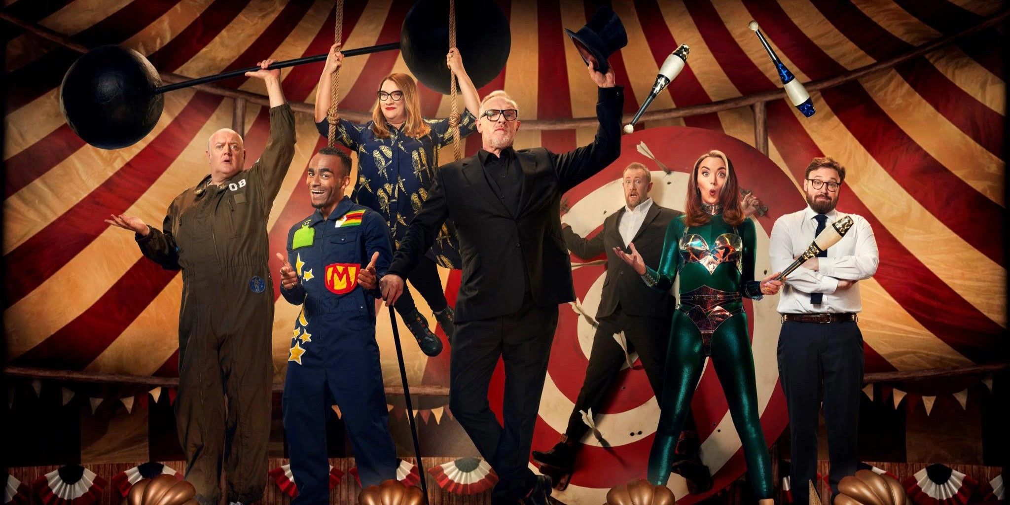 Circus-themed promo image of the Taskmaster season 14 cast.