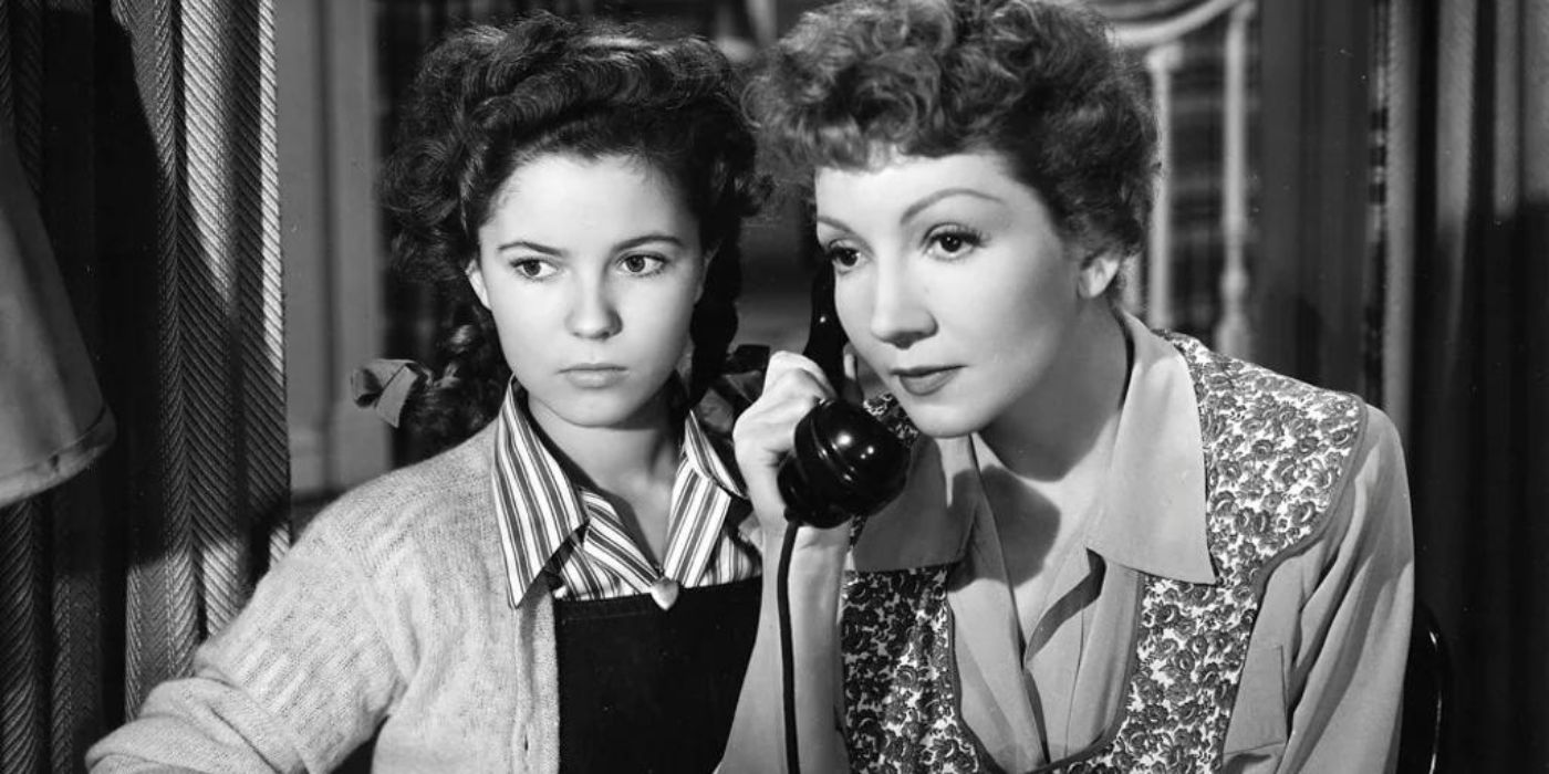 Shirley Temple and Claudette Colbert as Anne and Brig Hilton on the phone in Since You Went Away