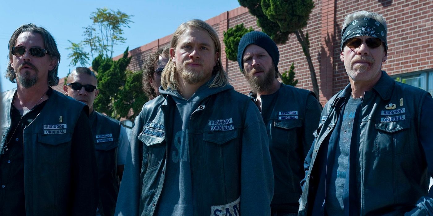 Jax, Clay, Opie, and Chibs standing together in Sons of Anarchy