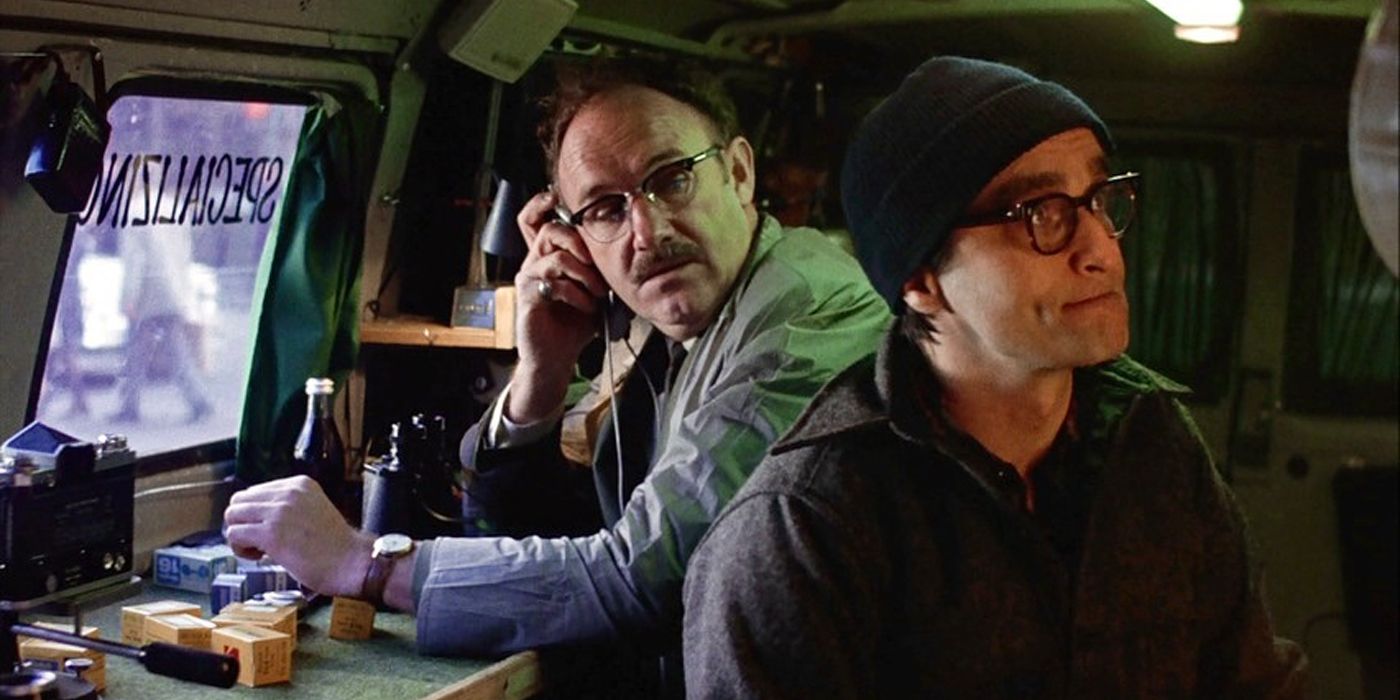 Gene Hackman and John Cazale as Harry Caul and Stanley, in a van in The Conversation