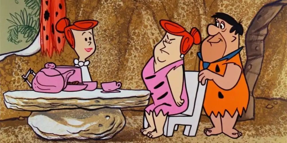 Fred and Wilma welcome Wlma's mother, Pearl, into their kitchen