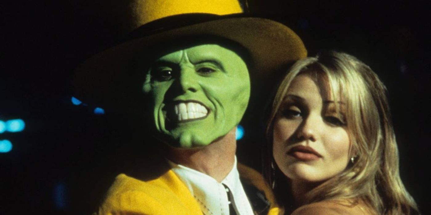 Jim Carrey and Cameron Diaz standing close together in The Mask