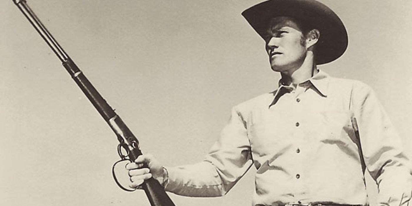 Chuck Connors as Luke McCain with his rifle in 'The Rifleman.' 