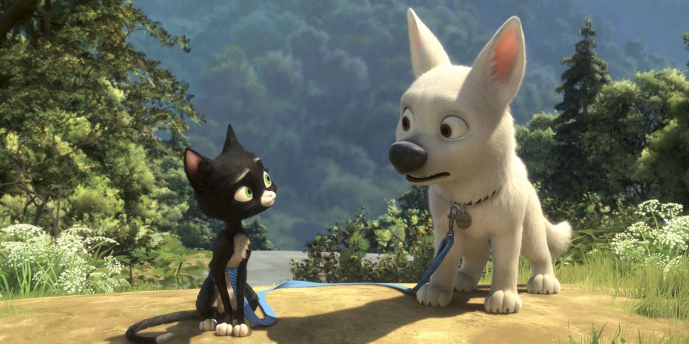 Bolt and Mittens looking at each other in confusion in Bolt