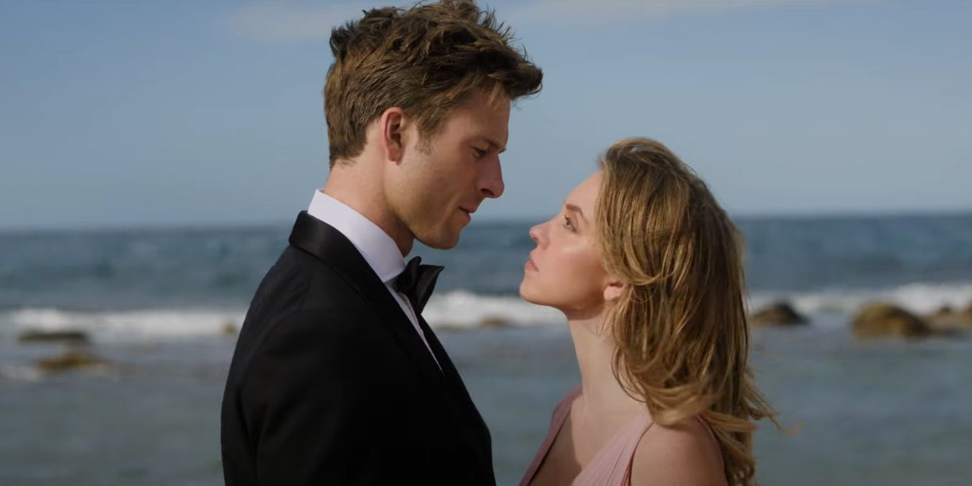 Glen Powell and Sydney Sweeney on the beach in Anyone But You