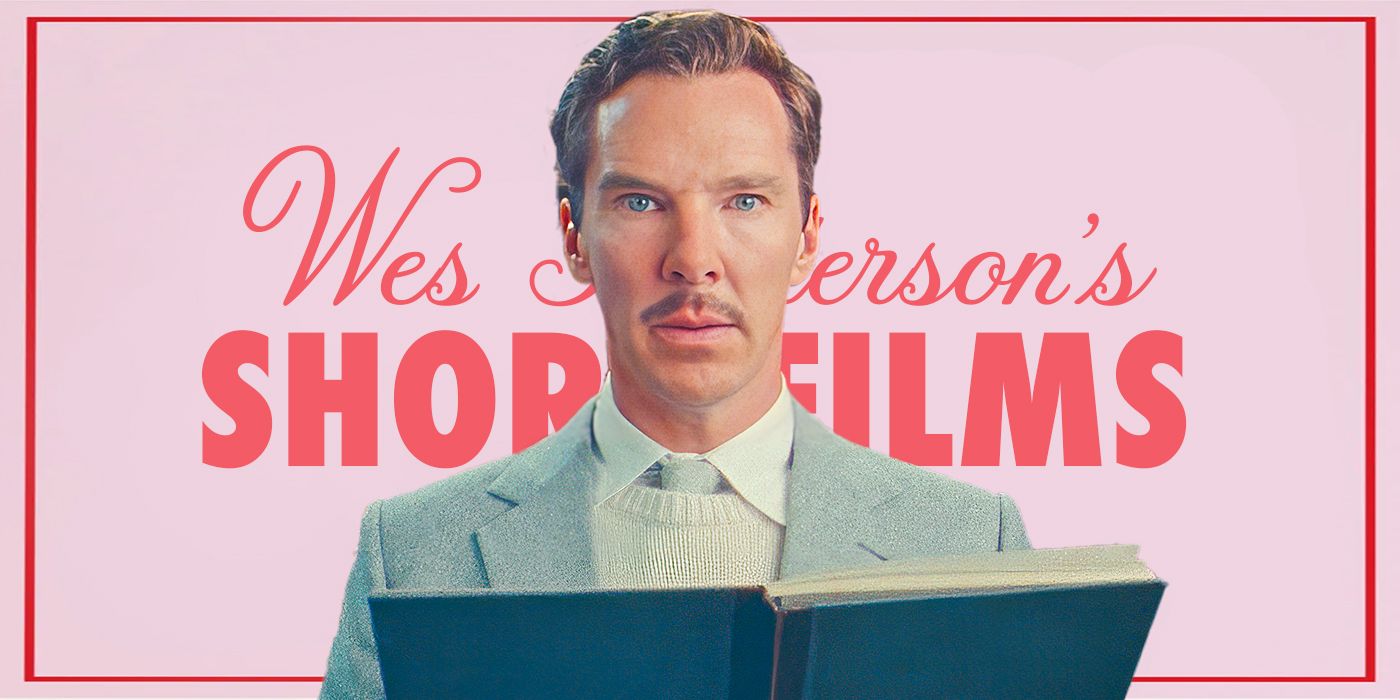 Blended image of Benedict Cumberbatch with Wes Anderson's name behind in large red letters.