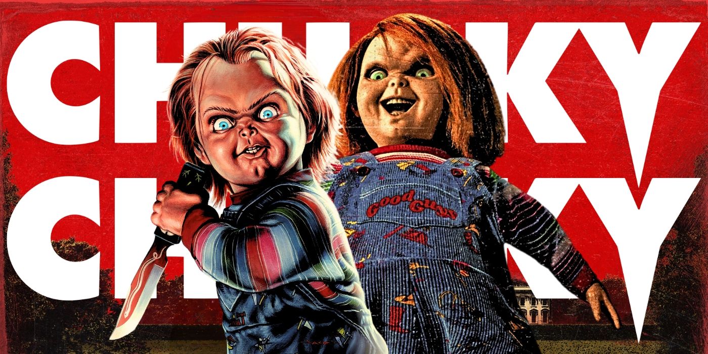 two versions of Chucky from the tv series and Child's Play over the text Chucky, repeated twice