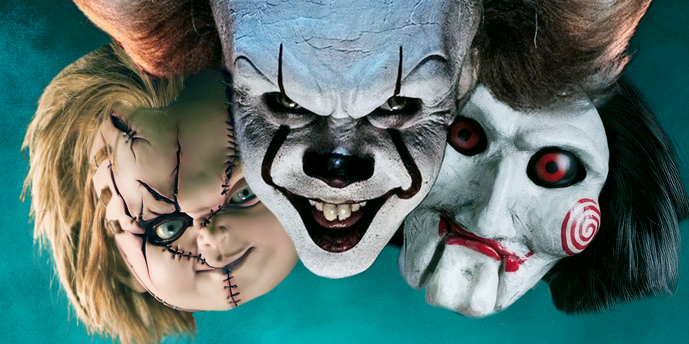 Blended image showing Chucky, Pennywise, and Jigsaw