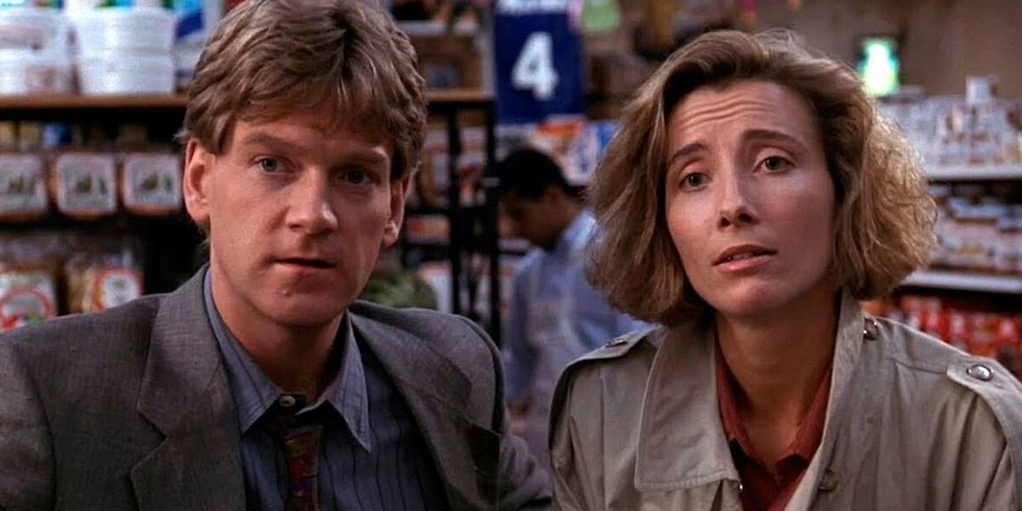 Kenneth Branagh and Emma Thompson as Roman and Margaret looking confused in Dead Again