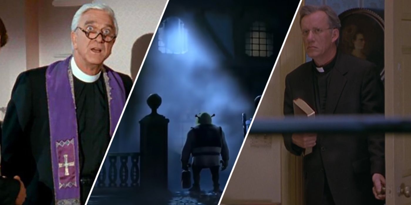 Leslie Nielsen in 'Repossessed', 'Scared Shrekless', and James Woods in 'Scary Movie 2'