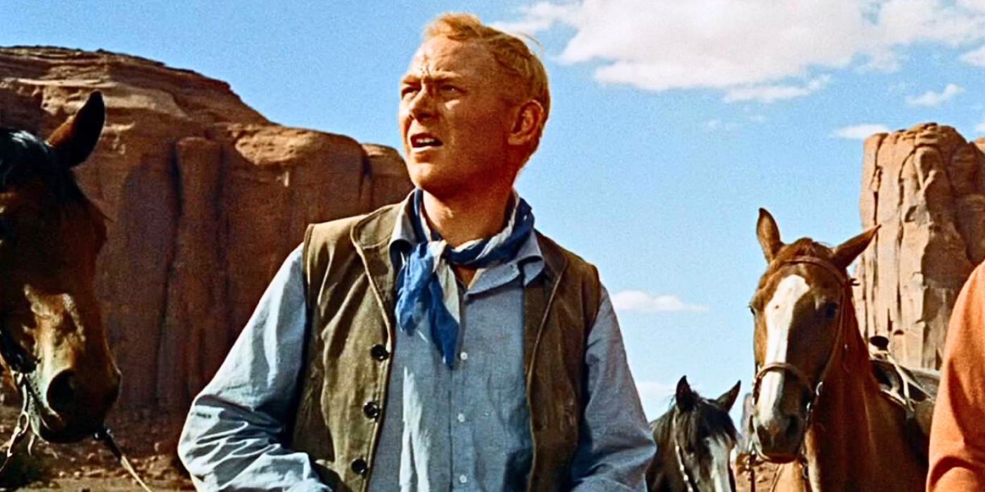 Harry Carey Jr. looking off into the distance in The Searchers (1956)