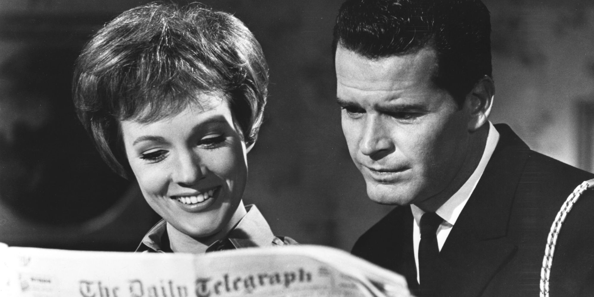 James Garner and Julie Andrews reading The Daily Telegraph in The Americanization of Emily.