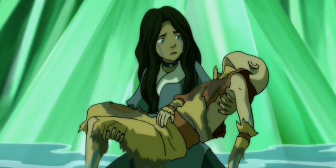 Katara holds Aang's body in Avatar: The Last Airbender