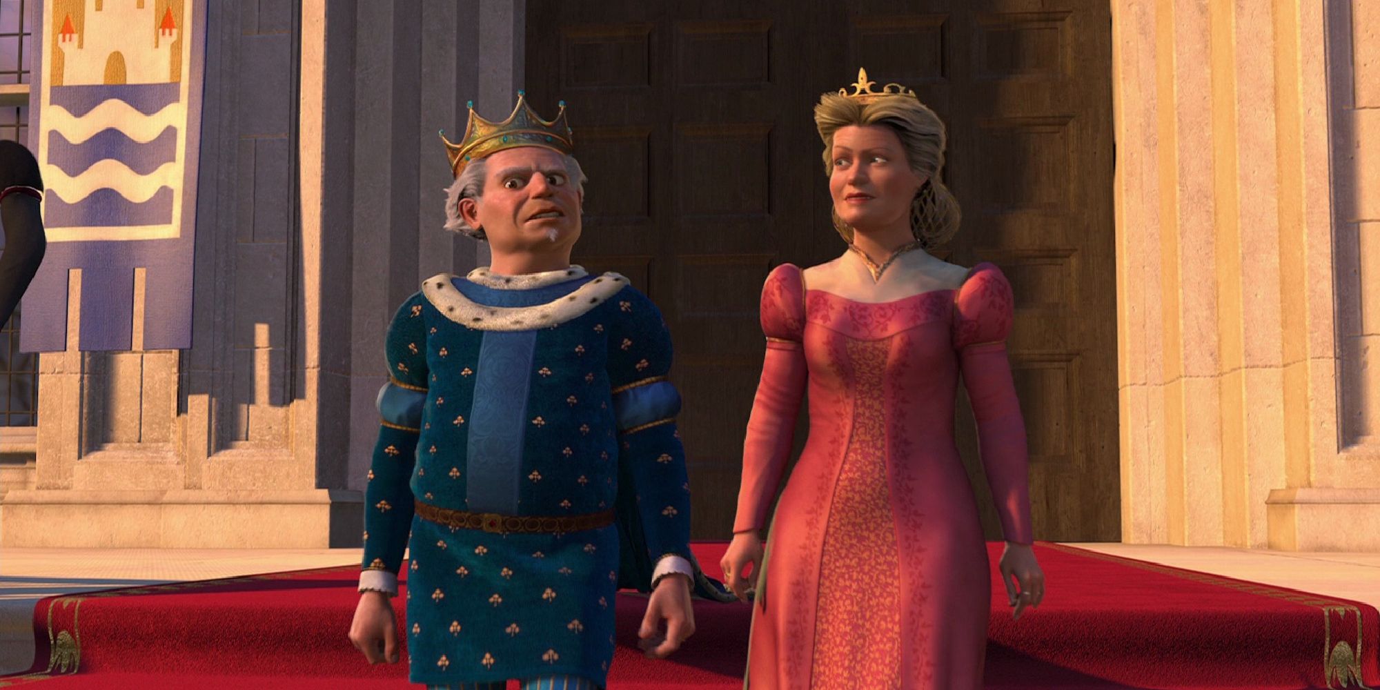 King Harold and Queen Lillian standing next to each other in Shrek 2.