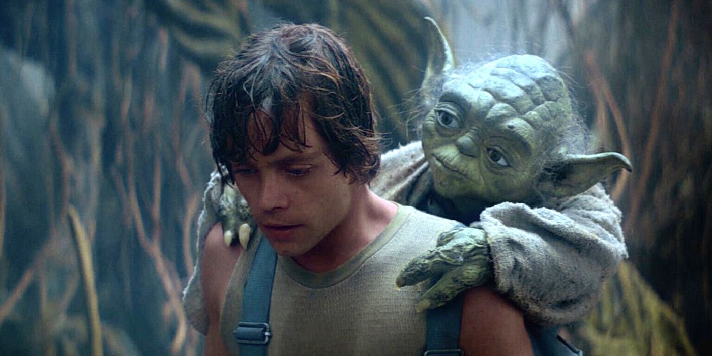 Mark Hamill as Luke Skywalker and Frank Oz as Yoda in Star Wars: The Empire Strikes Back (1980)