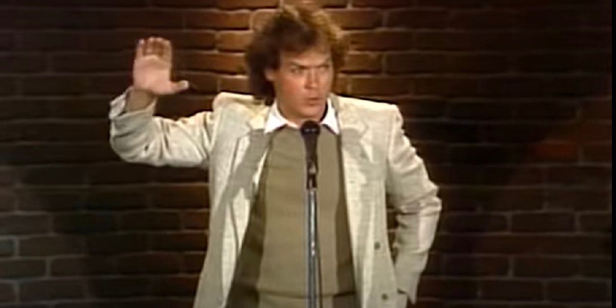 Michael Keaton performs stand-up comedy live.