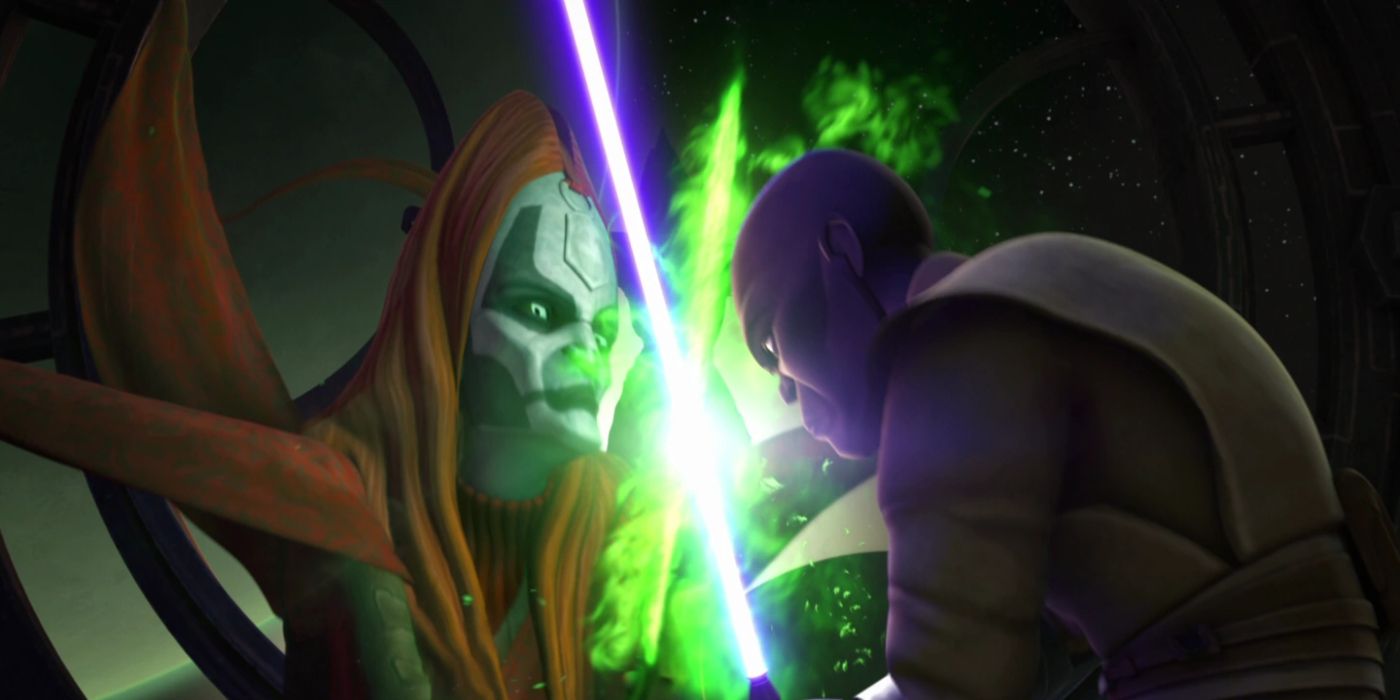Mother Talzin dueling Mace Windu in Star Wars: The Clone Wars