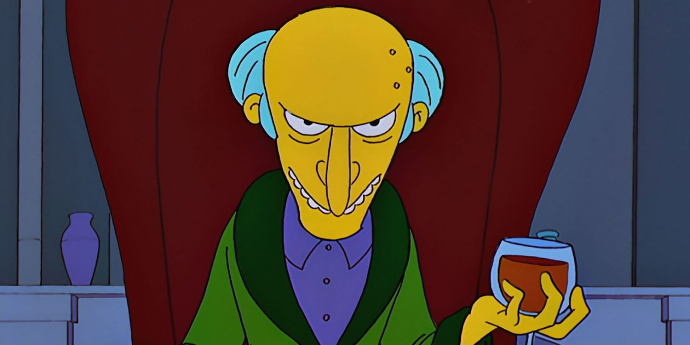 Mr. Burns from The Simpsons happily holding a glass