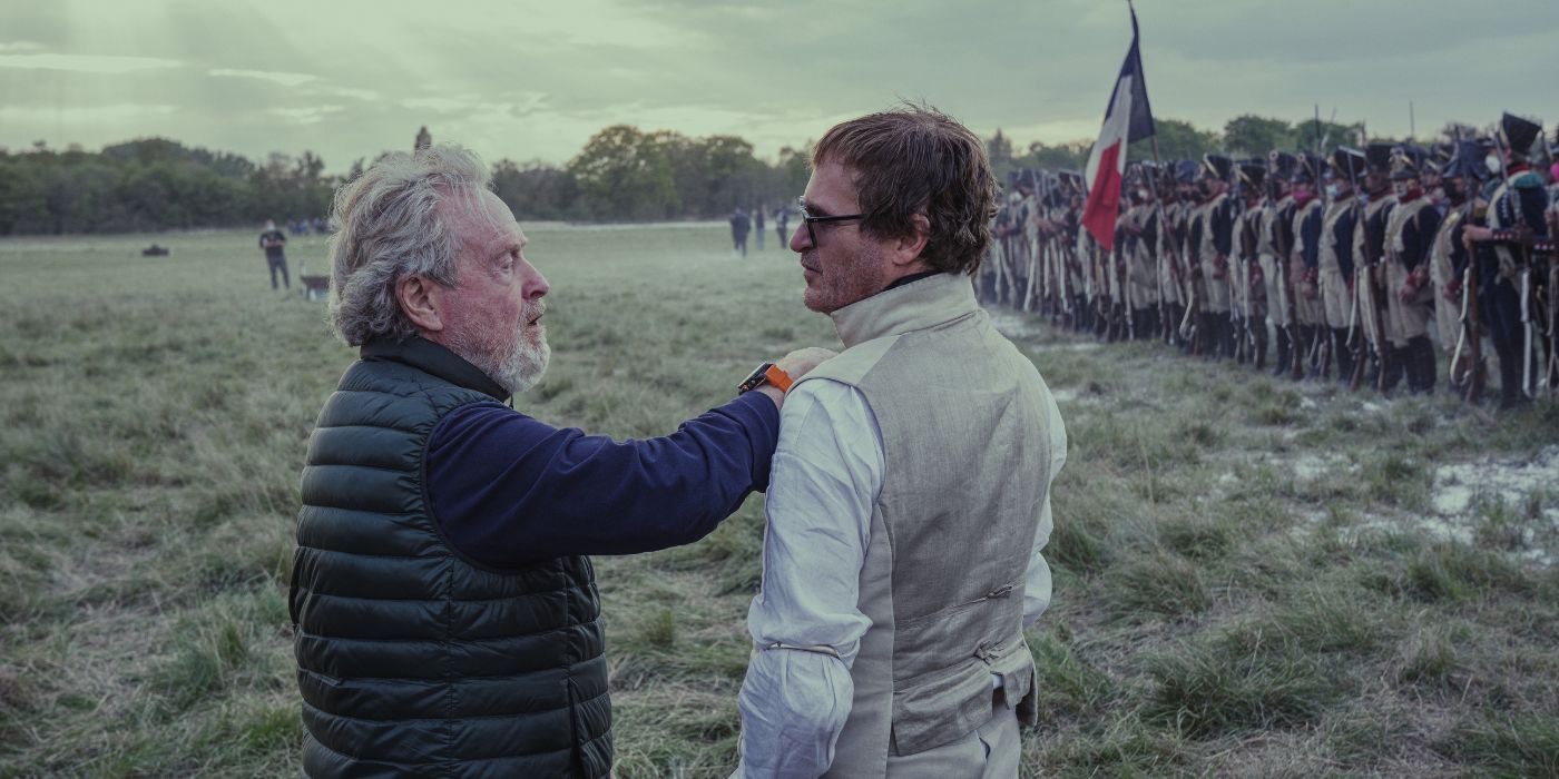 Ridley Scott and Joaquin Phoenix on the set of Napoleon