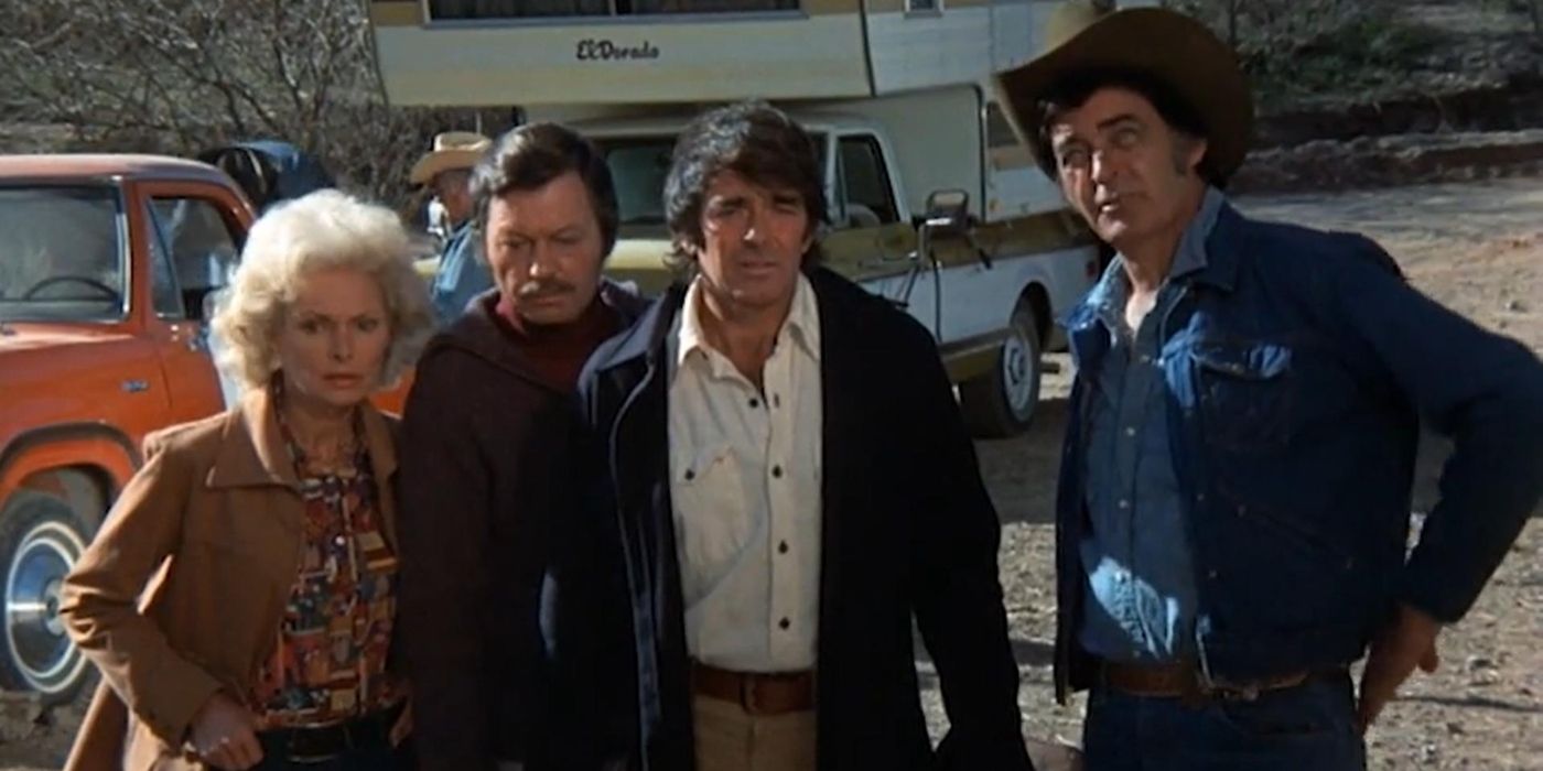 Janet Leigh, DeForest Kelley, Rory Calhoun and Stuart Whitman in 'Night of the Lepus.' 