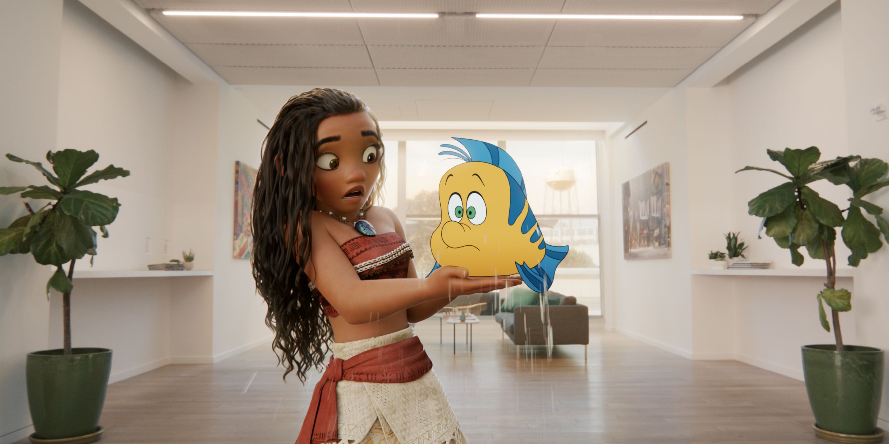 Moana and Flounder in the Once Upon A Studio short