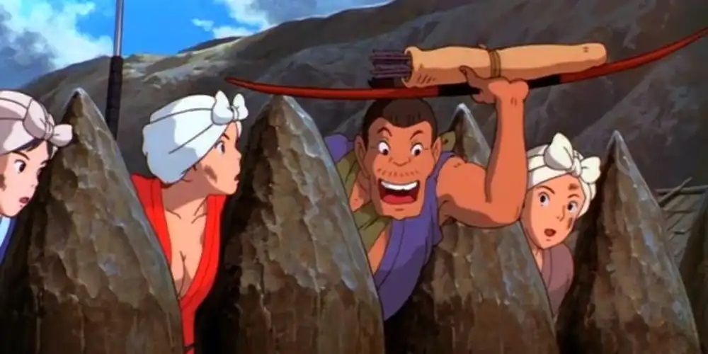 Kohroku gives Ashitaka back his bow and arrow.