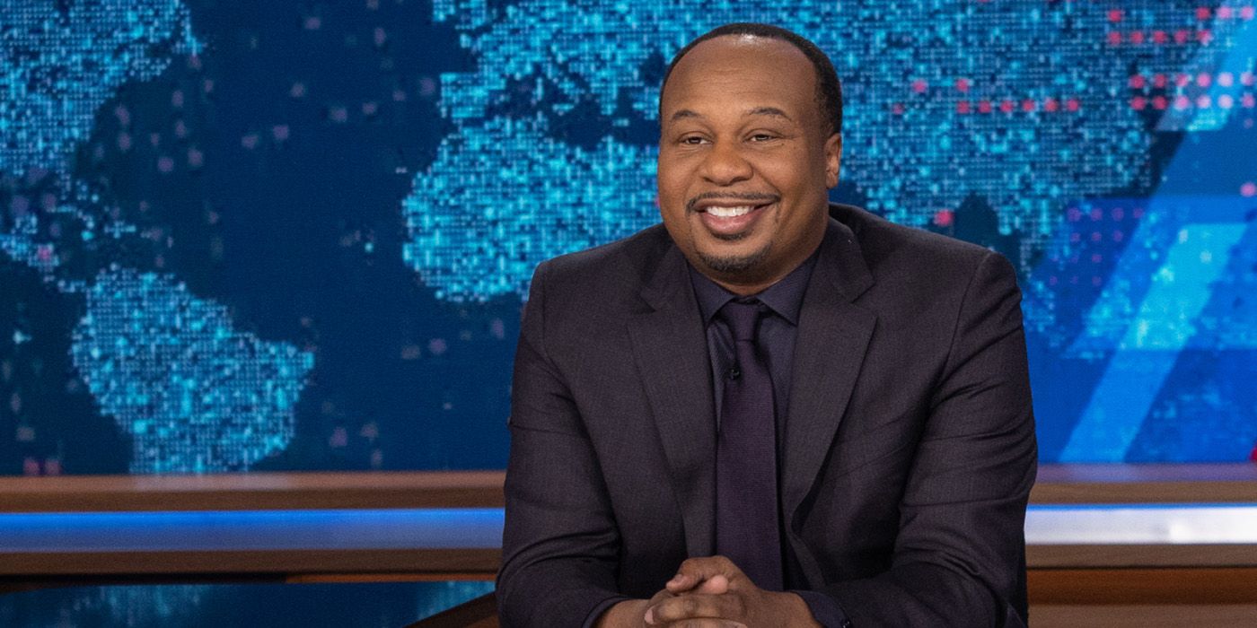 Roy Wood Jr at the desk on 'The Daily Show'