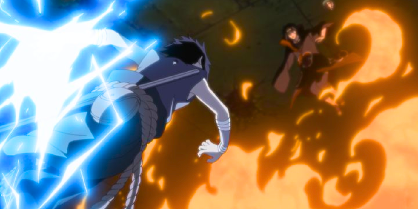 Sasuke uses his Chidori attack vs Itachi in Naruto: Shippuden